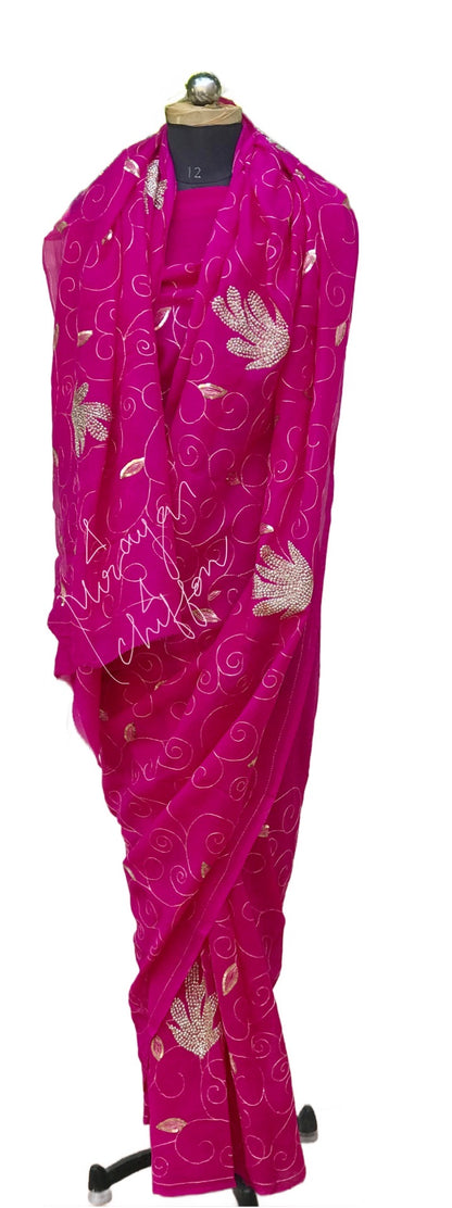 Fuschia Pink Color Jaal Miraya Chiffon Sarees