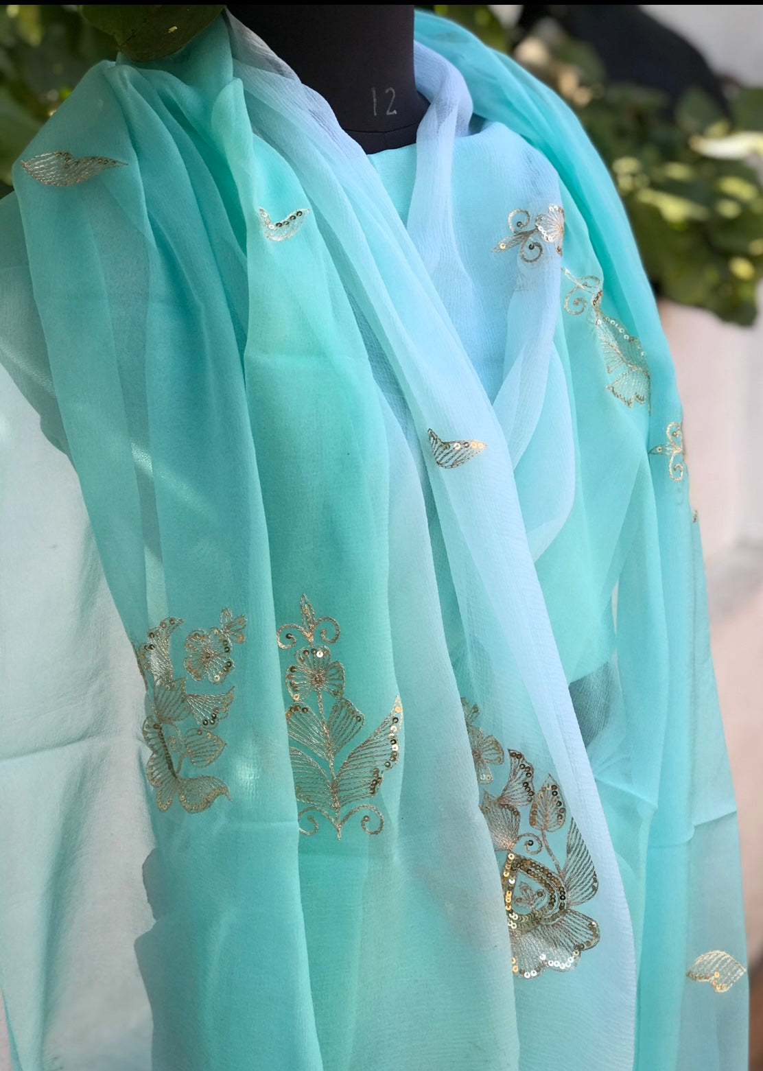 Powder Blue Shaded Aari Motifs Miraya Chiffon Sarees