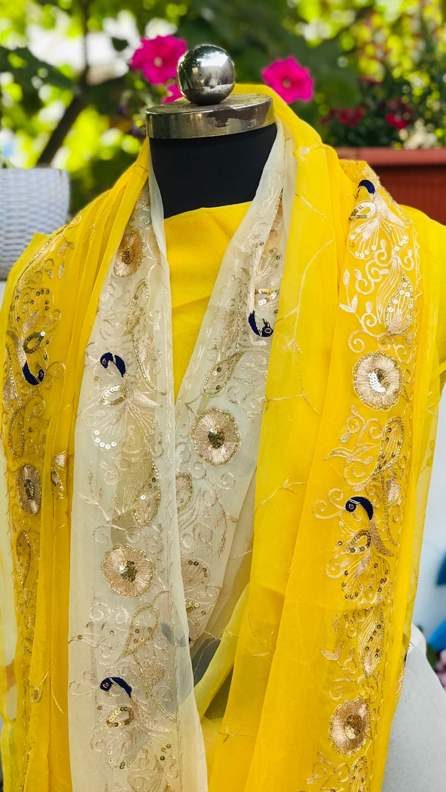 Yellow Shaded Peacock Border Jaal Miraya Chiffon Sarees