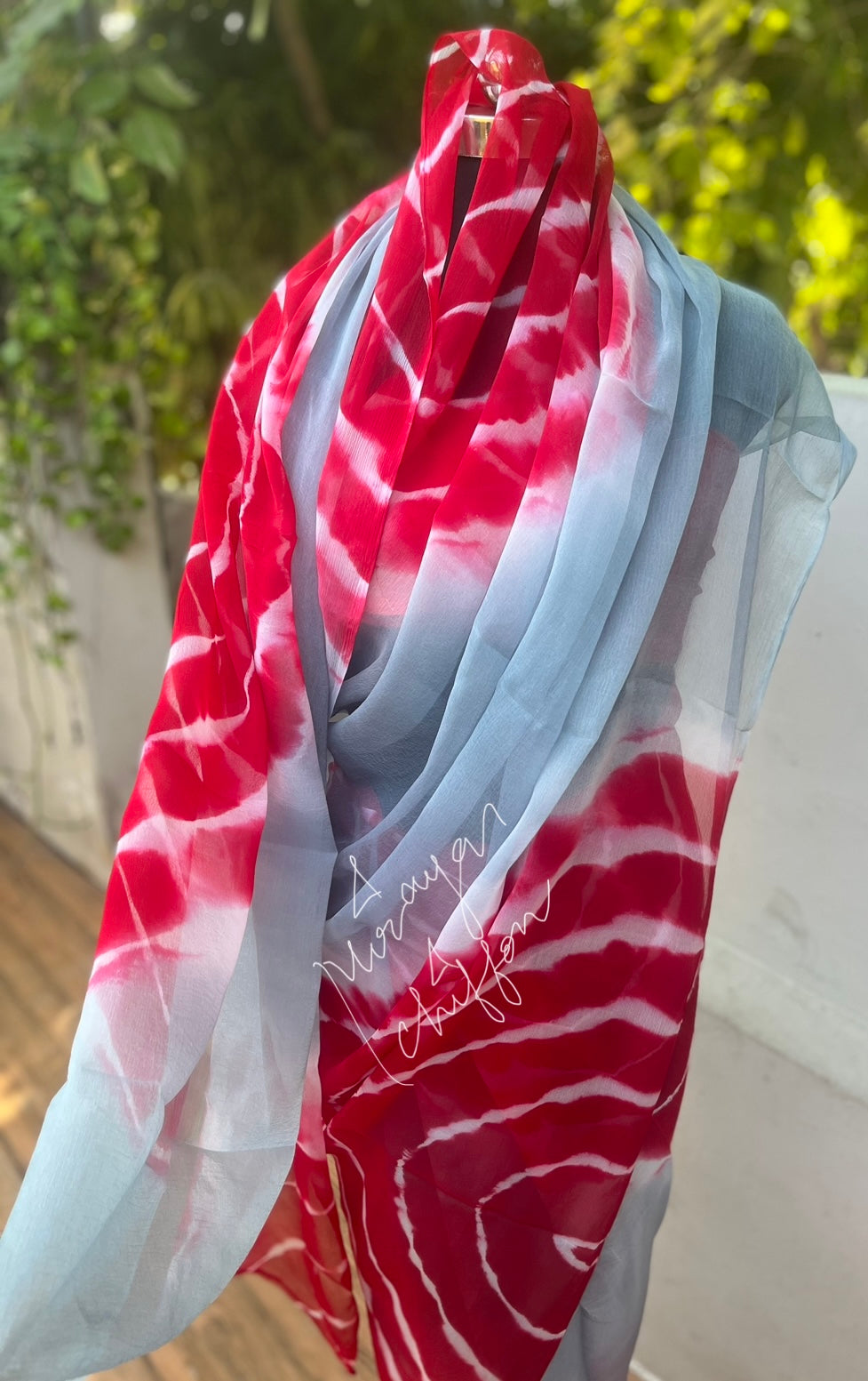 Red Grey Tie & Dye Leheriya Miraya Chiffon Sarees