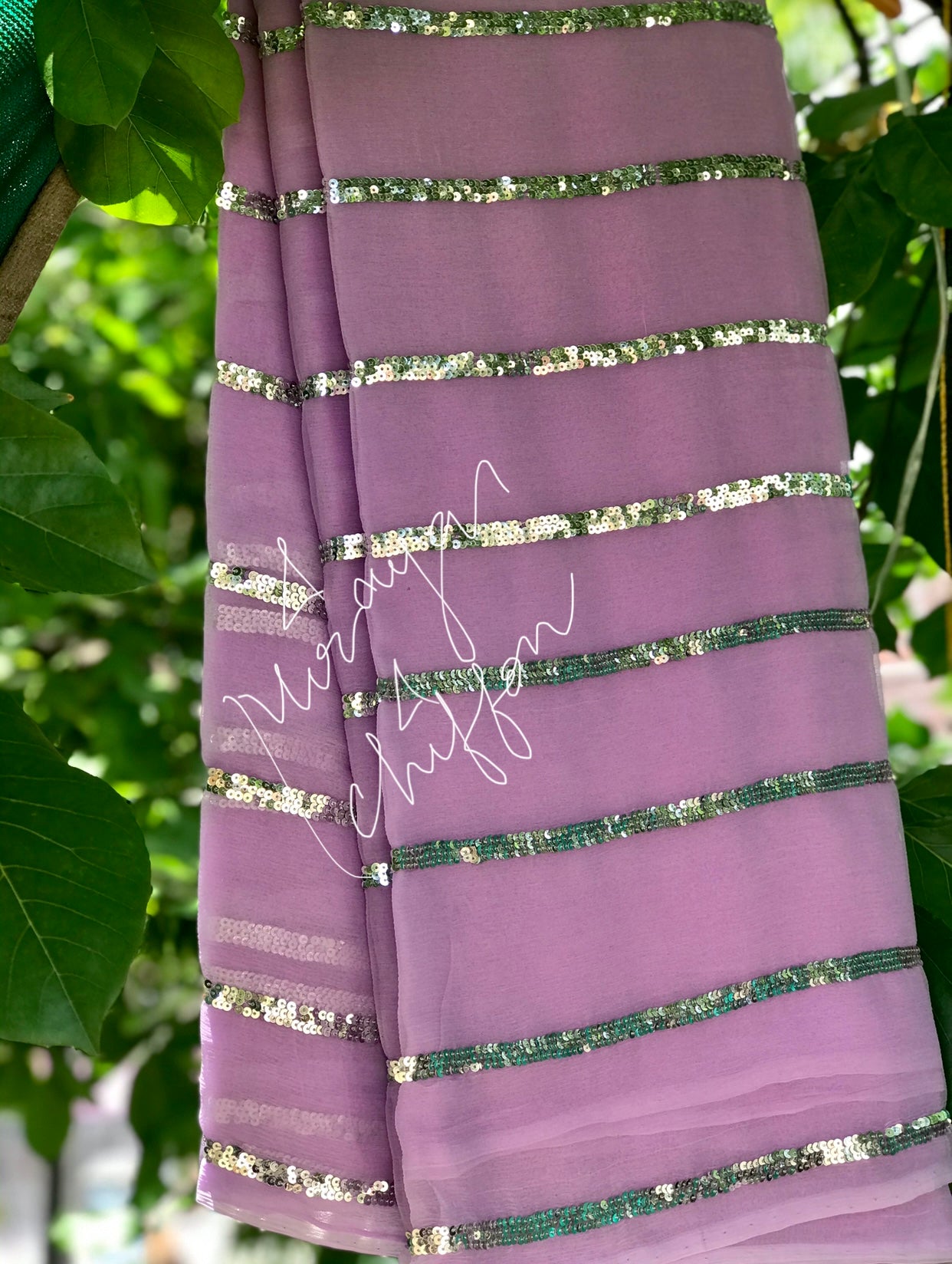 Lavender Sequins Line Miraya Chiffon Sarees