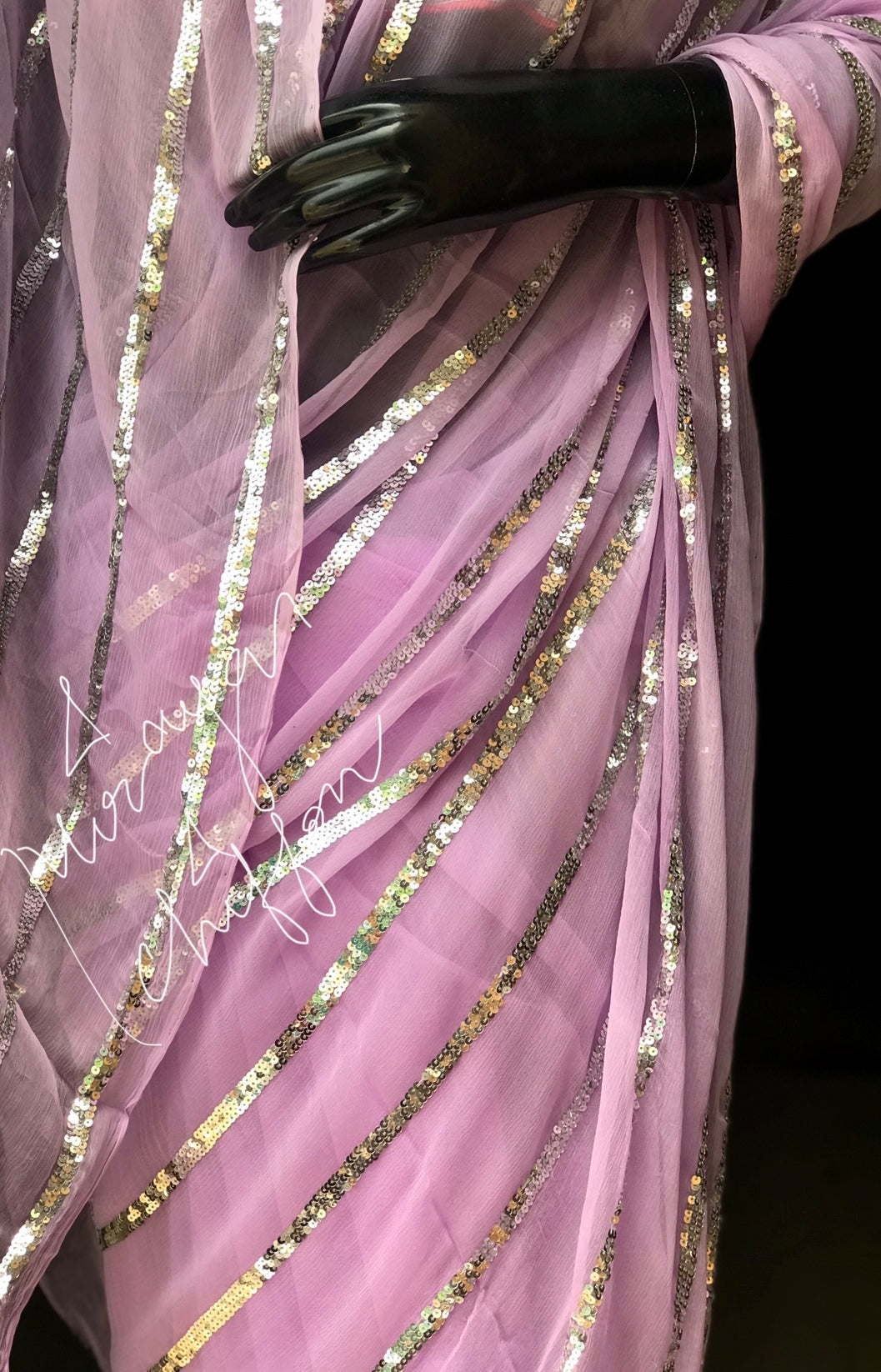 Lavender Sequins Line Miraya Chiffon Sarees