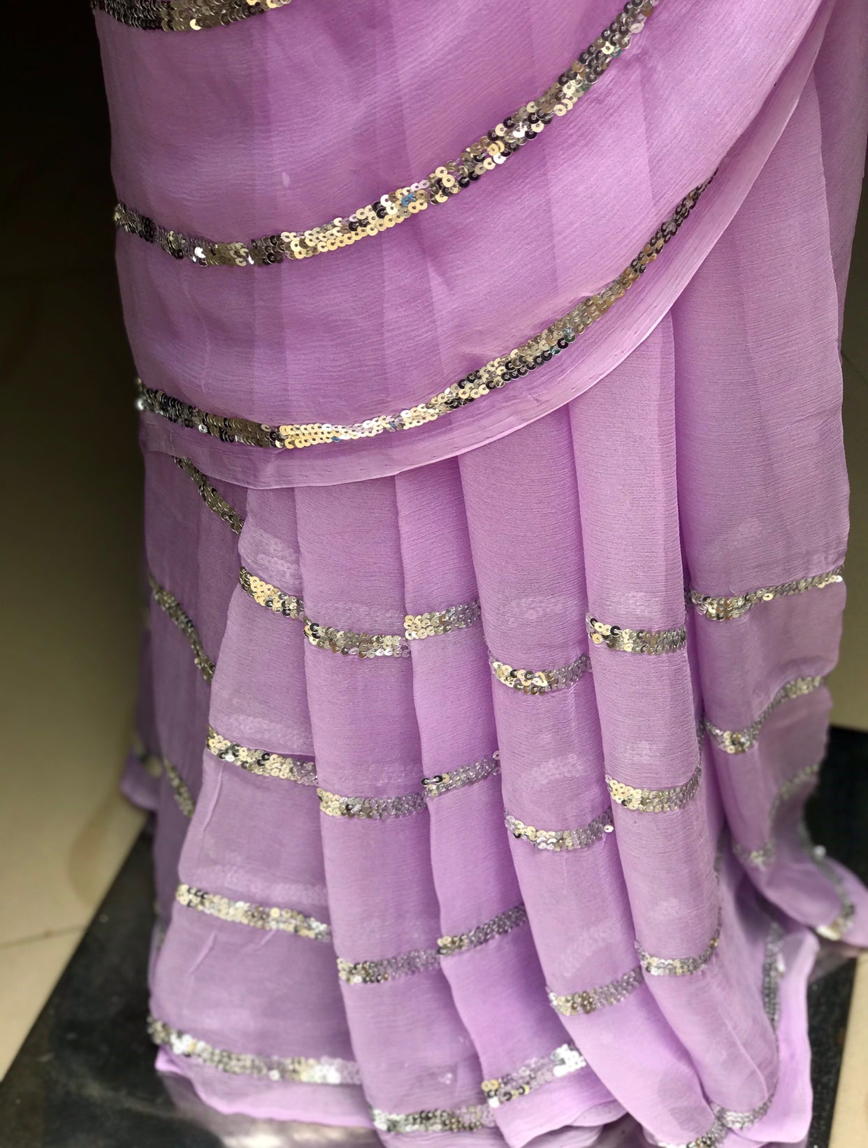 Lavender Sequins Line Miraya Chiffon Sarees