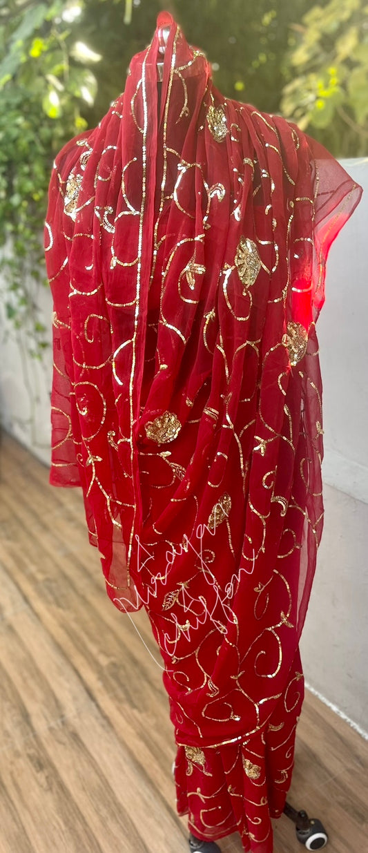 Red Sequins Jaal Miraya Chiffon Sarees