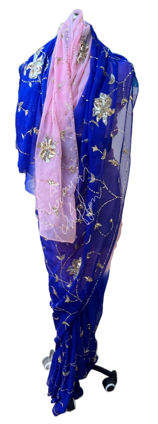 Blue Shaded Jaal Miraya Chiffon Sarees