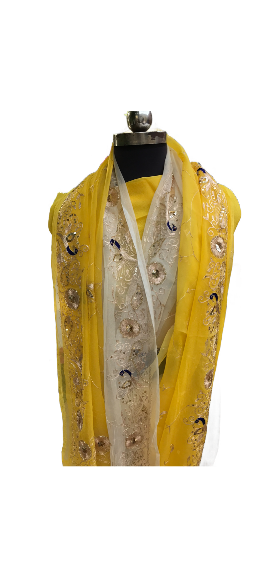 Yellow Shaded Peacock Border Jaal Miraya Chiffon Sarees