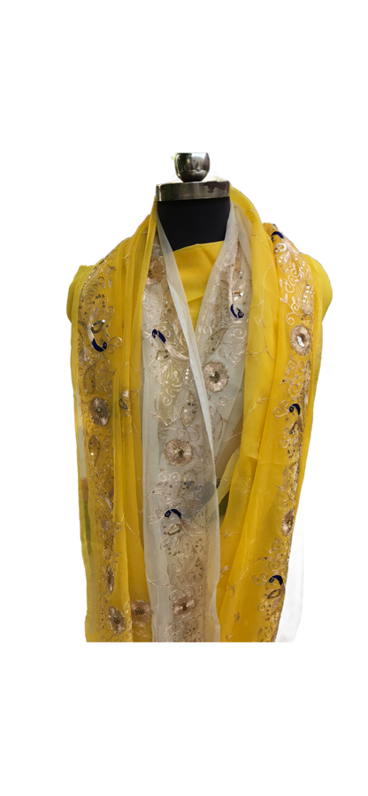 Yellow Shaded Peacock Border Jaal Miraya Chiffon Sarees