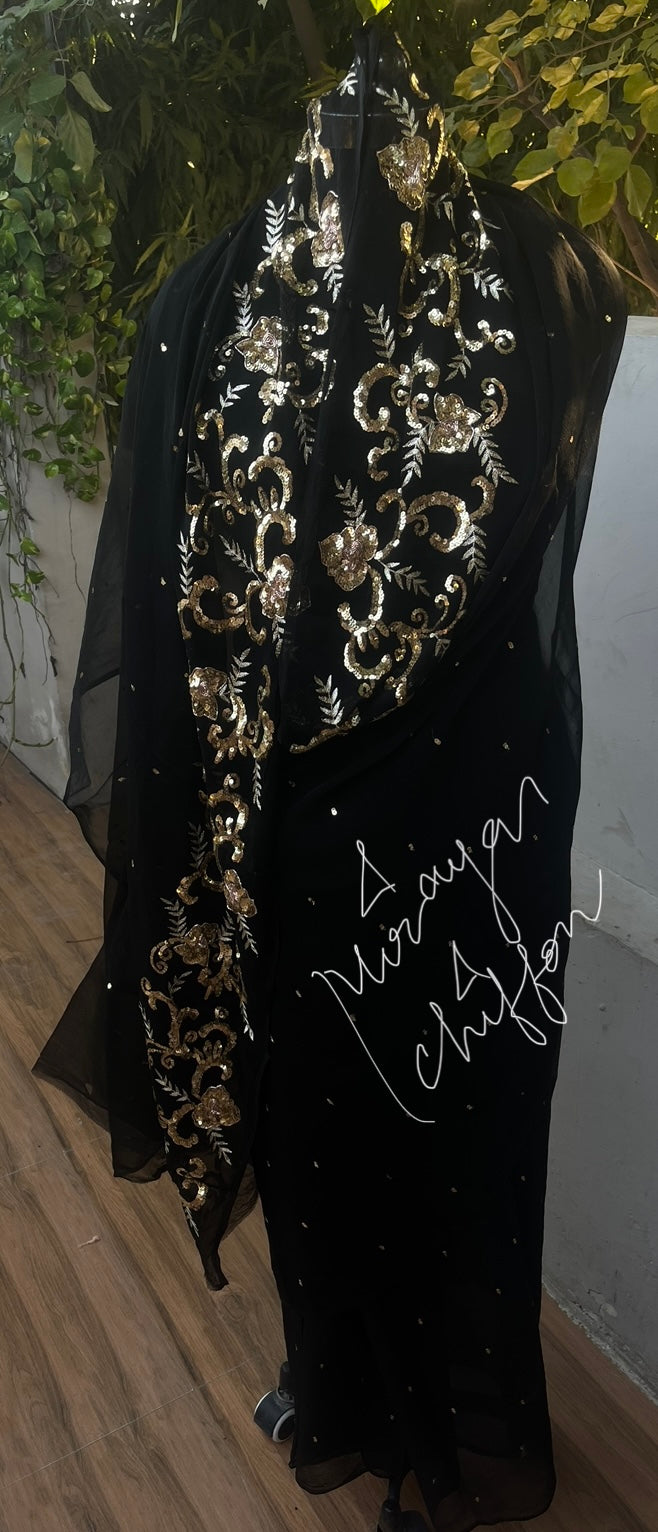 Black Golden Sequins Miraya Chiffon Sarees