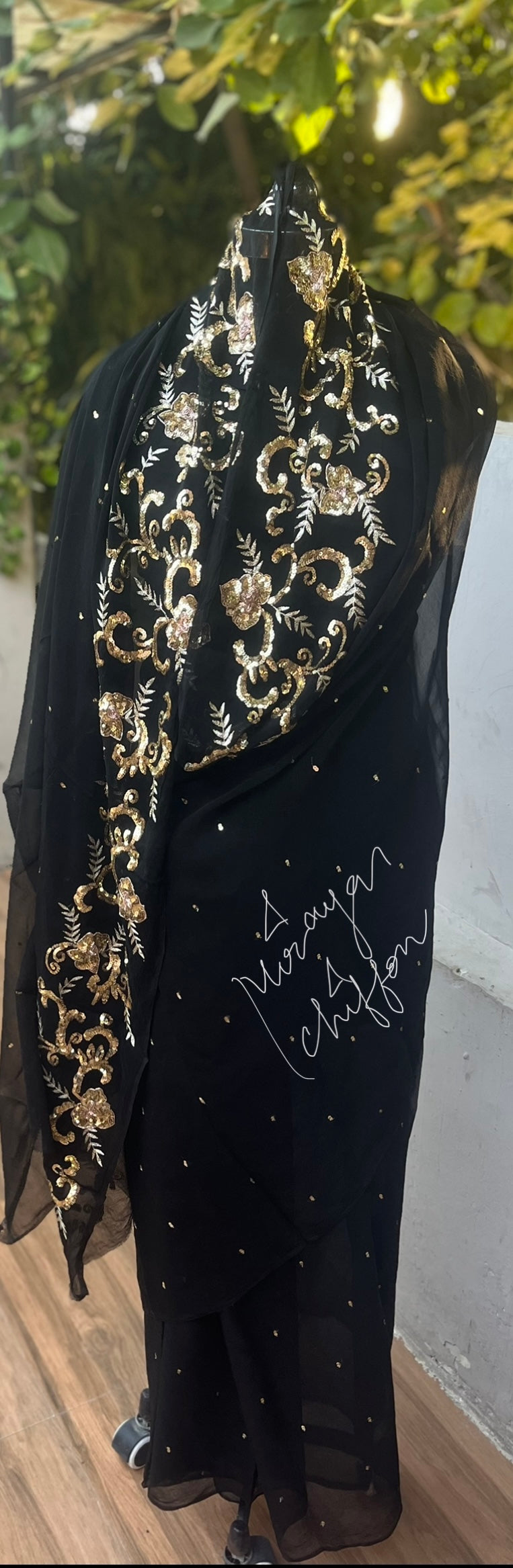 Black Golden Sequins Miraya Chiffon Sarees