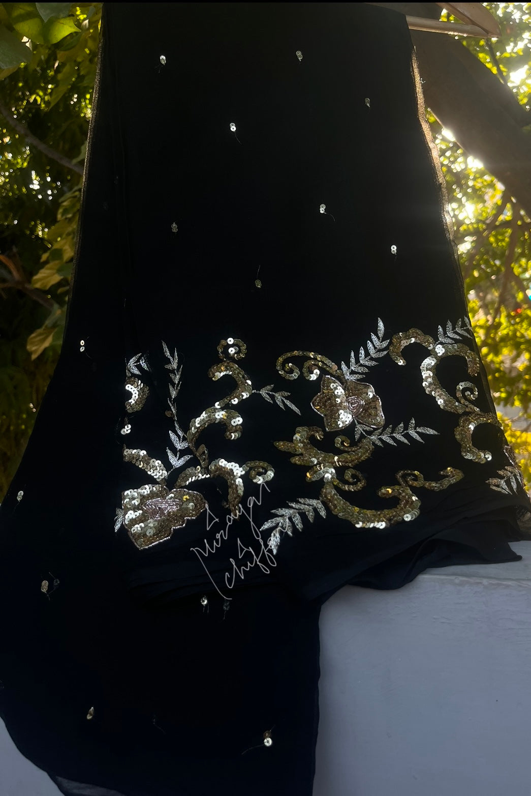 Black Golden Sequins Miraya Chiffon Sarees