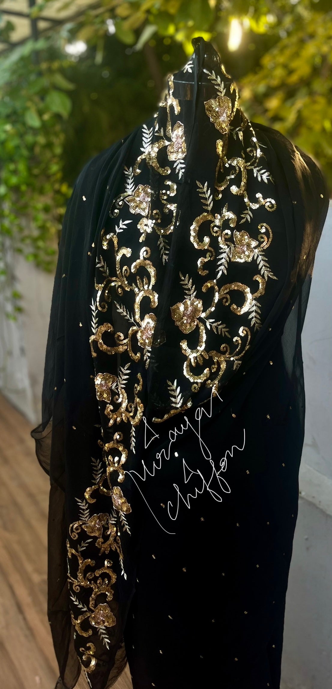 Black Golden Sequins Miraya Chiffon Sarees