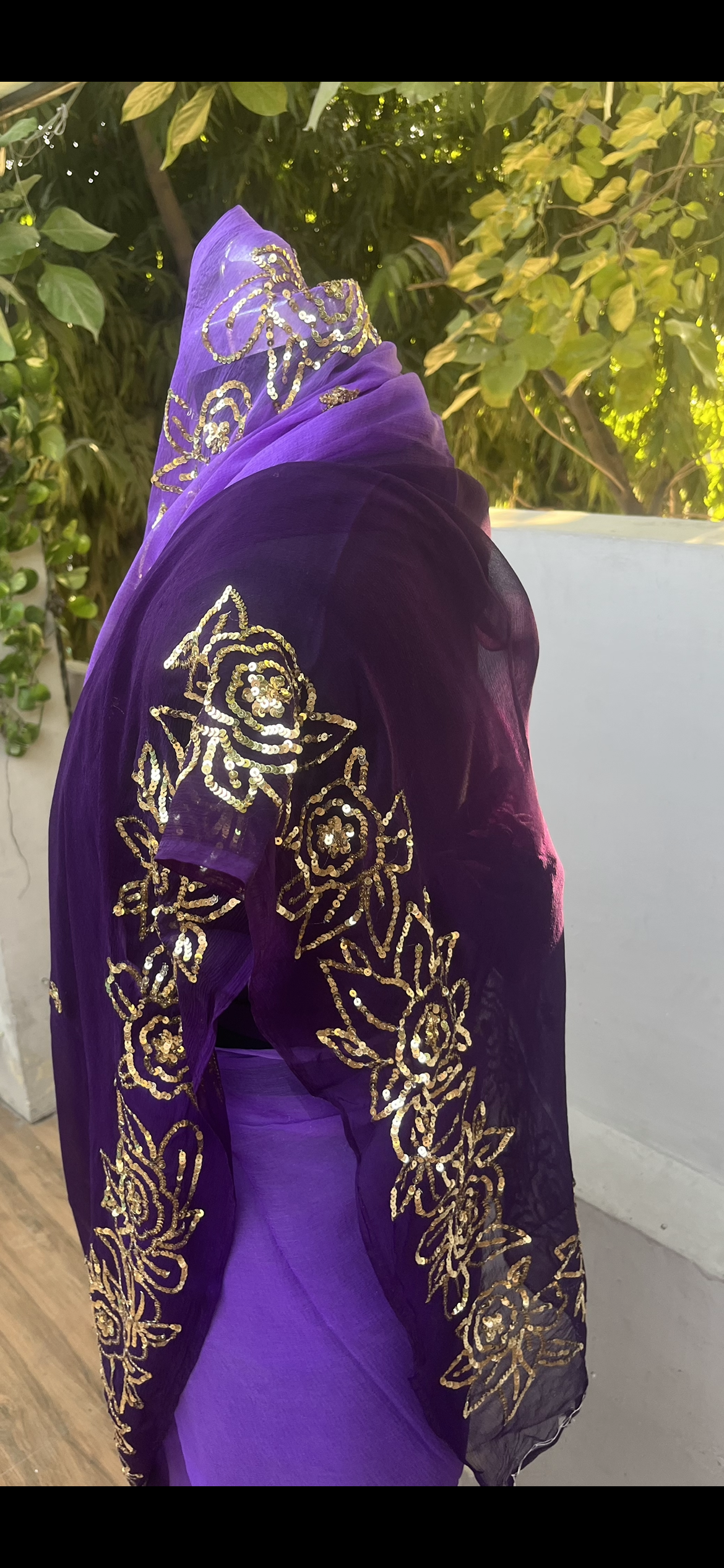 Purple Sequins Rose Borders Miraya Chiffon Sarees