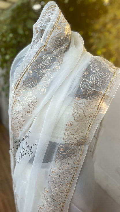 Cream Aari Border Miraya Chiffon Sarees