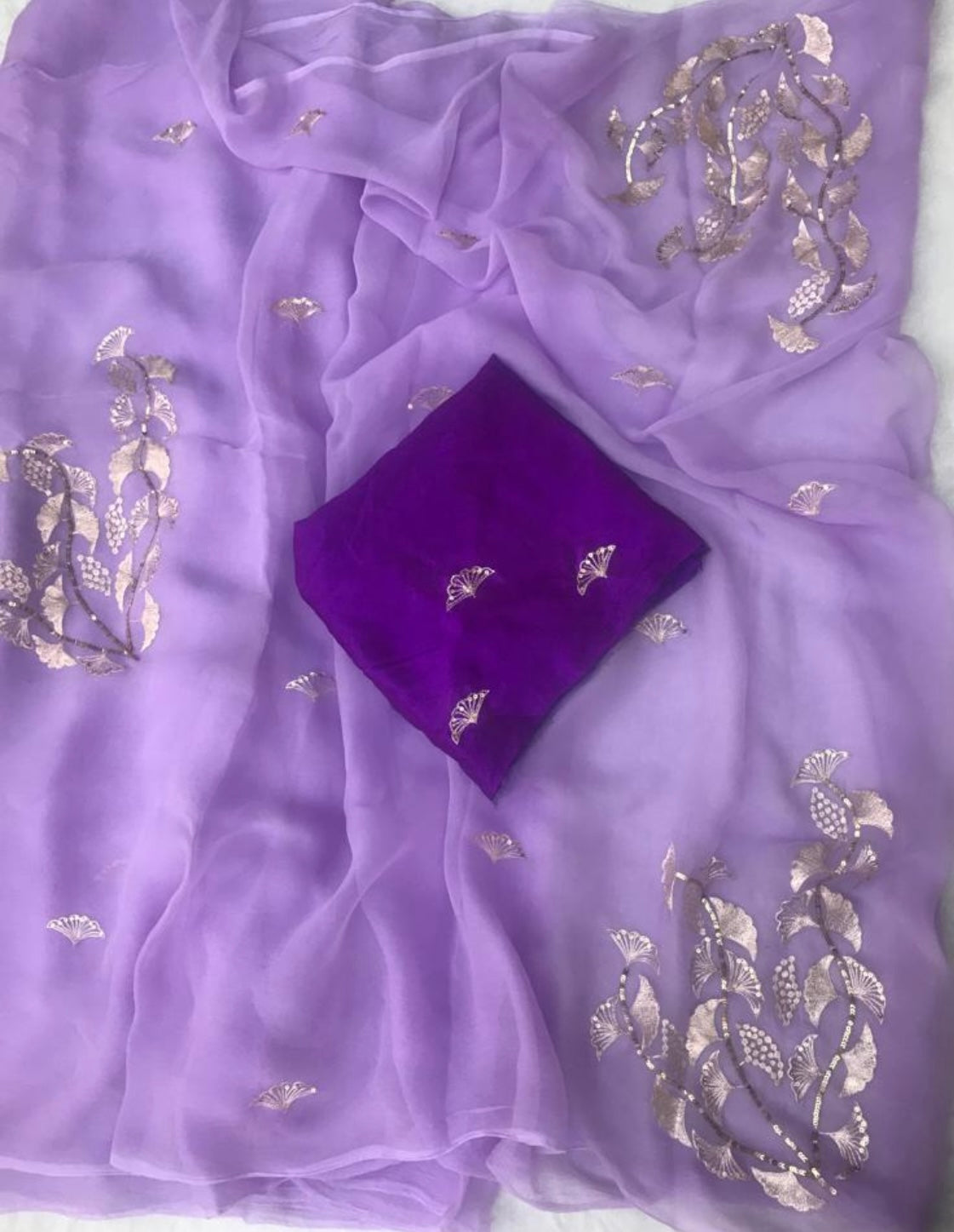 Lavender Aari Motifs Miraya Chiffon Sarees