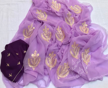 Lavender Aari Motifs Miraya Sarees