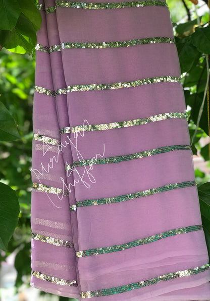 Lavender Sequins Line Miraya Chiffon Sarees