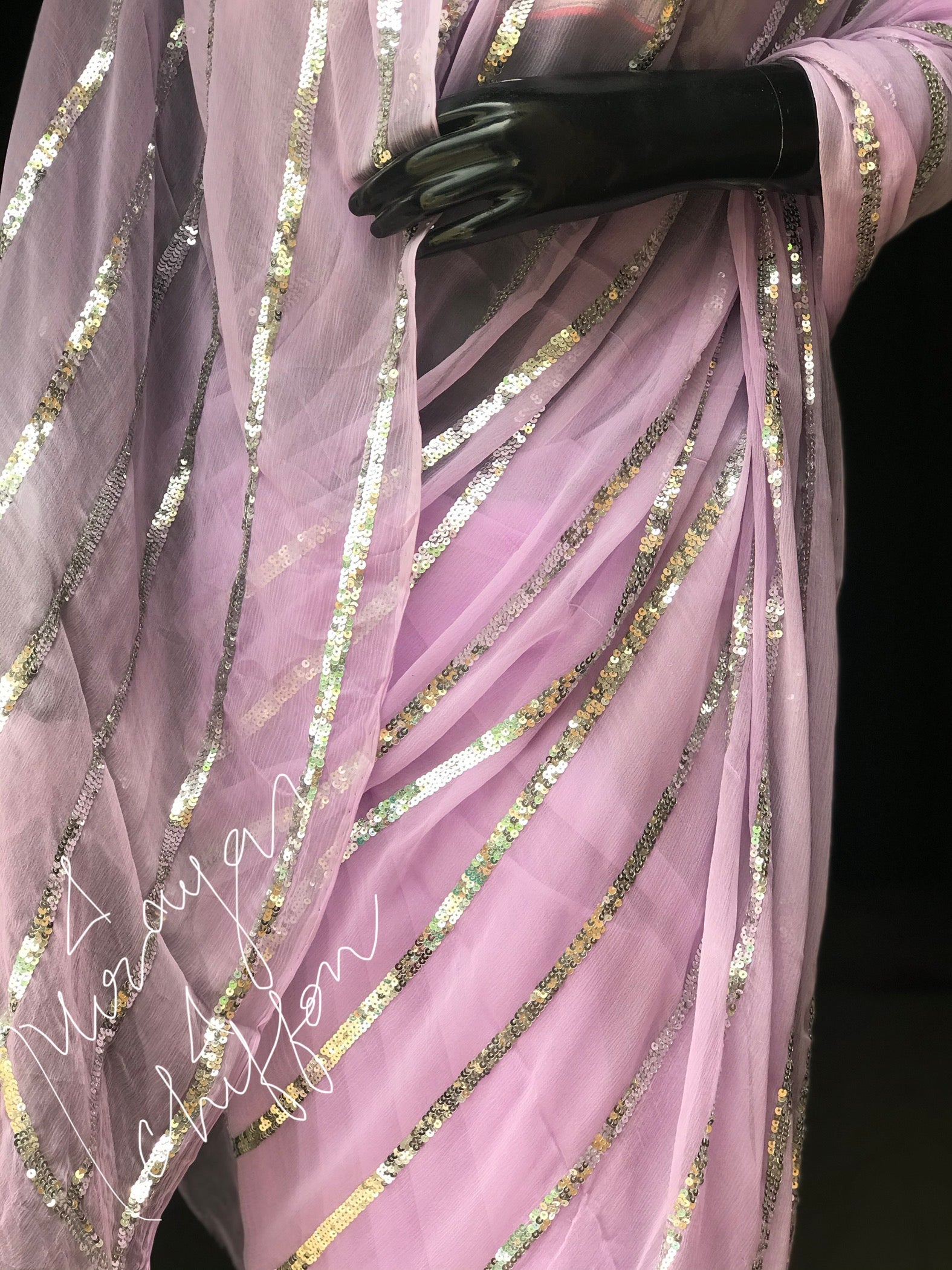 Lavender Sequins Line Miraya Chiffon Sarees