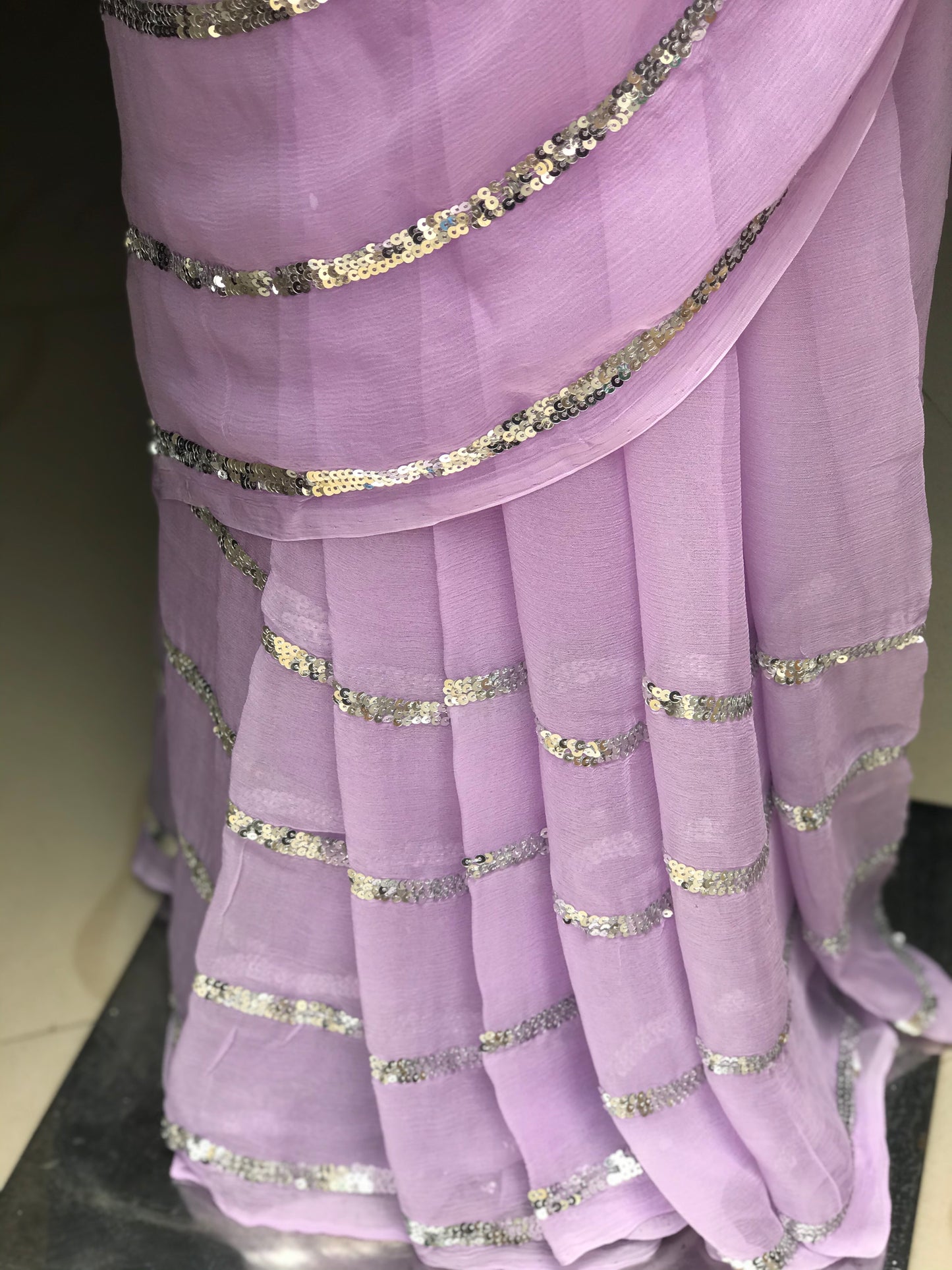 Lavender Sequins Line Miraya Chiffon Sarees