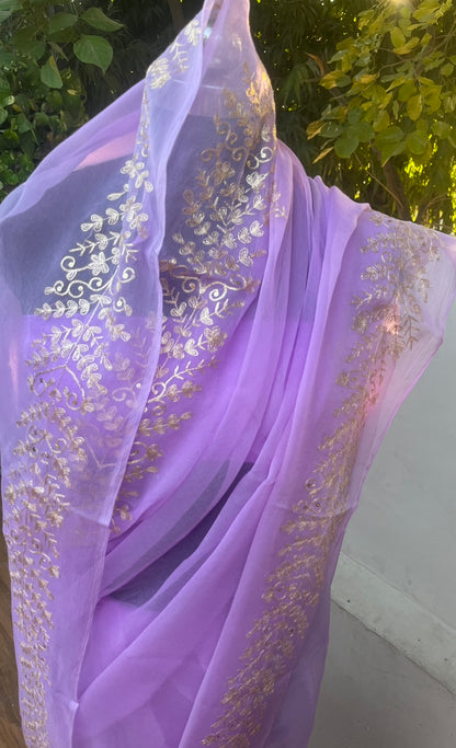 Lavender Aari Border Miraya Chiffon Sarees