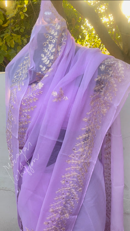 Lavender Aari Border Miraya Chiffon Sarees