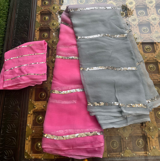 Grey Shaded Sequence Lines Miraya Sarees