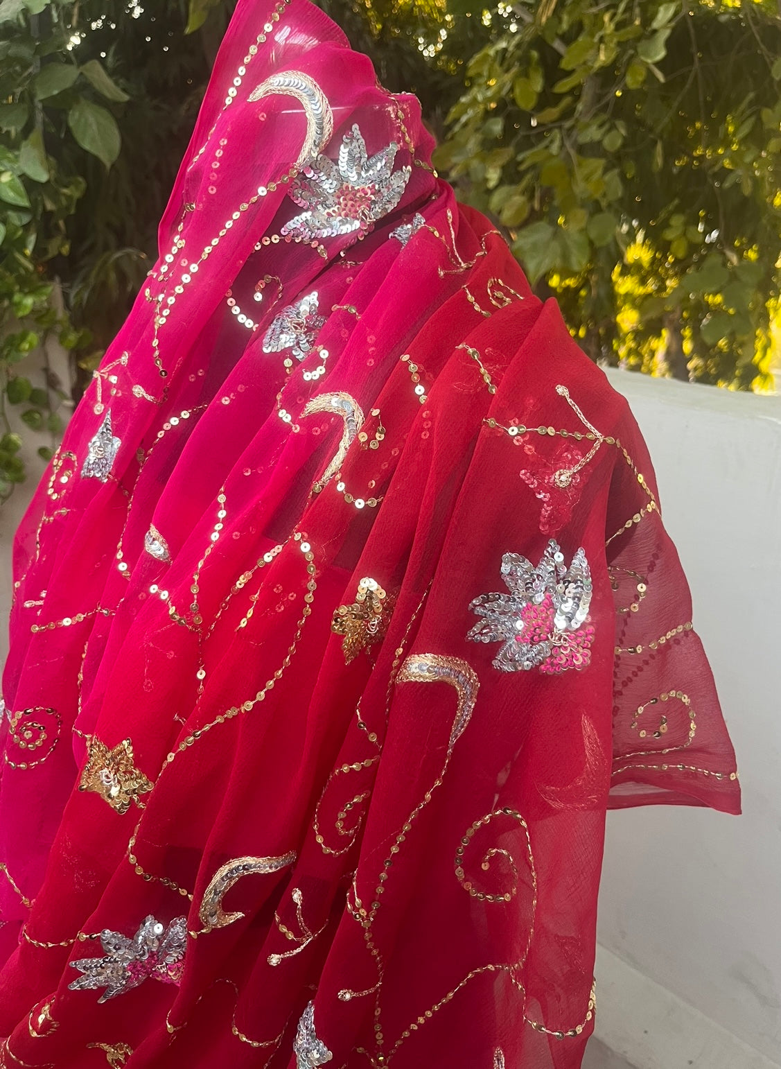 Red Ombre Jaal Miraya Chiffon Sarees