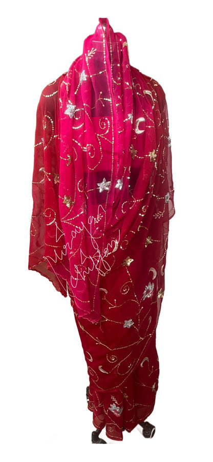 Red Ombre Jaal Miraya Chiffon Sarees