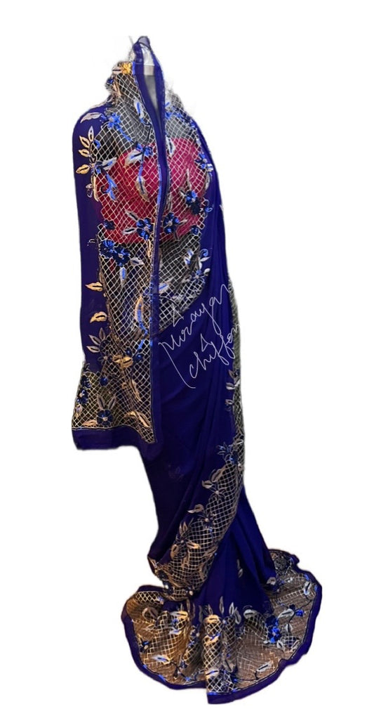 Blue Cutwork Border Miraya Chiffon Sarees