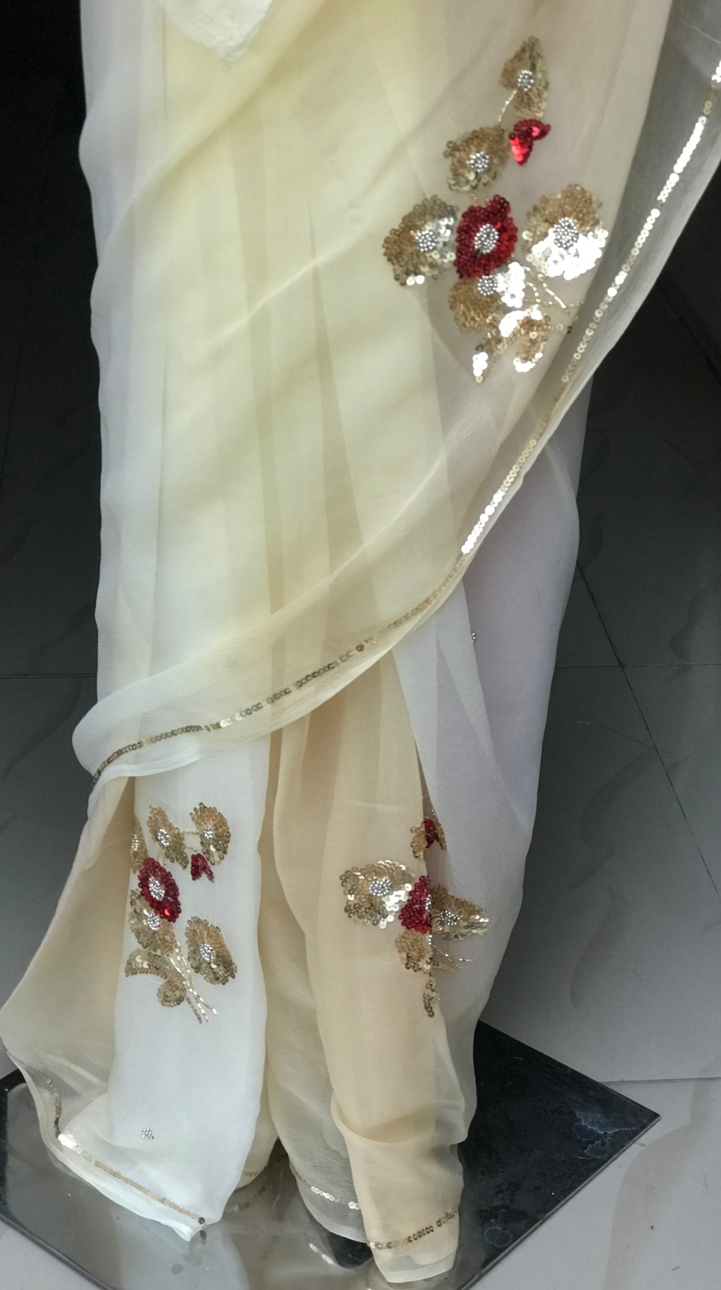 Cream Shaded Sequins Motifs Miraya Chiffon Sarees