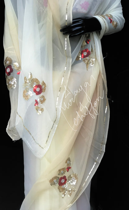 Cream Shaded Sequins Motifs Miraya Chiffon Sarees