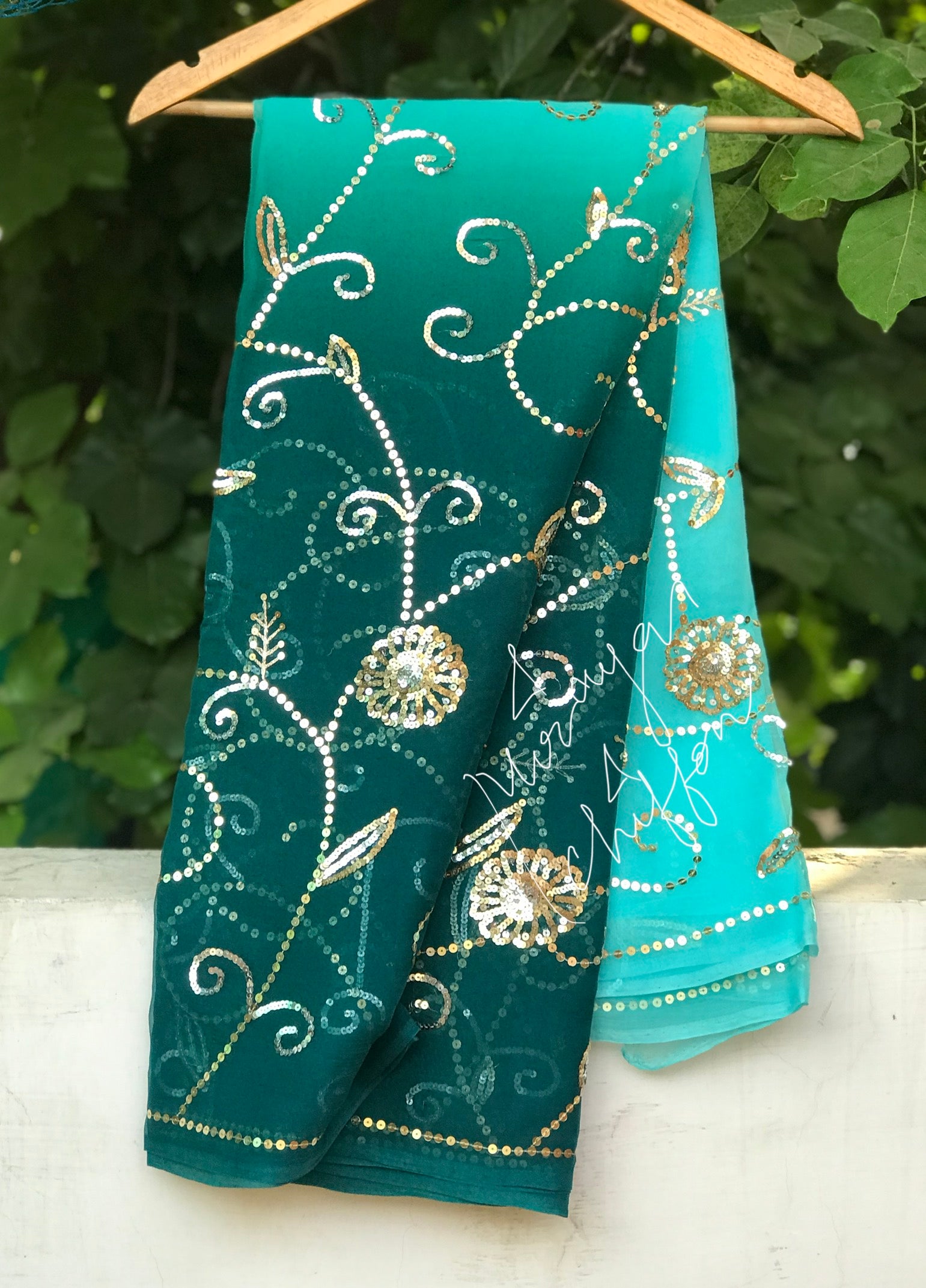 Teal Blue Shaded Jaal Miraya Chiffon Sarees