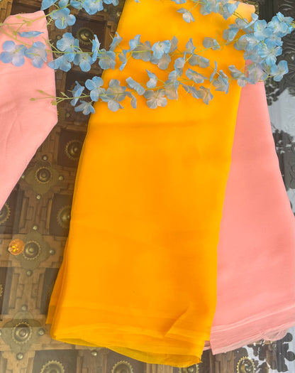 Ombre Peach Yellow Shaded Miraya Chiffon Sarees