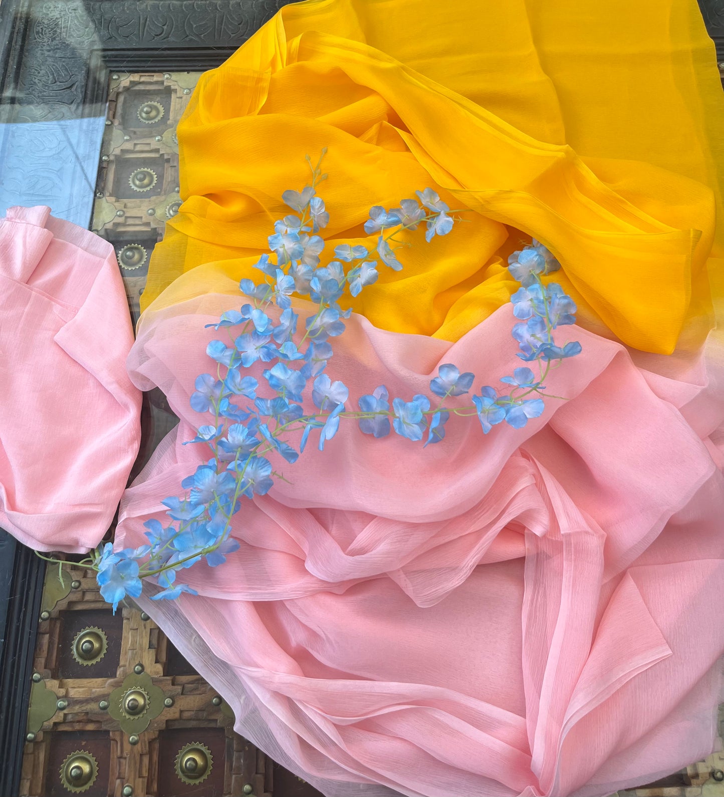 Ombre Peach Yellow Shaded Miraya Chiffon Sarees