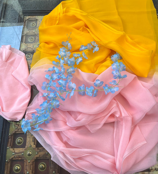 Ombre Peach Yellow Shaded Miraya Chiffon Sarees