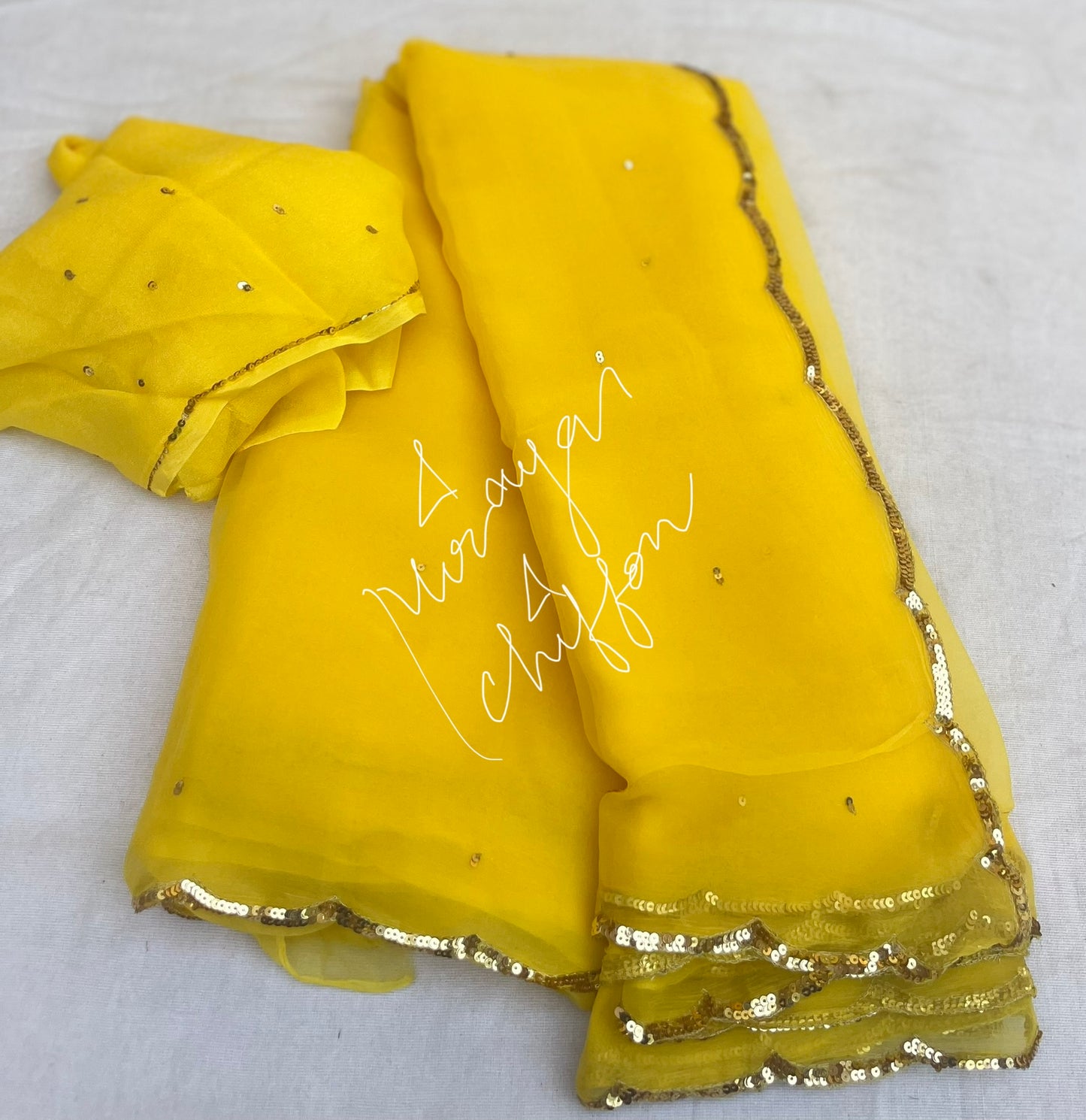 Yellow Scallop Border Miraya Sarees