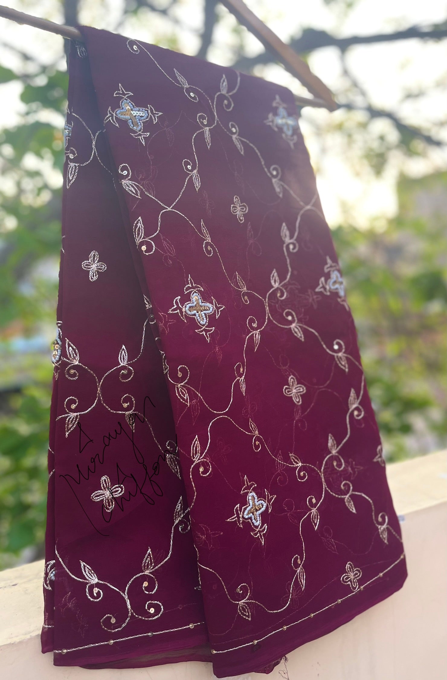 Maroon Aari Jaal Miraya Sarees