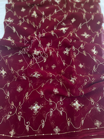 Maroon Aari Jaal Miraya Sarees