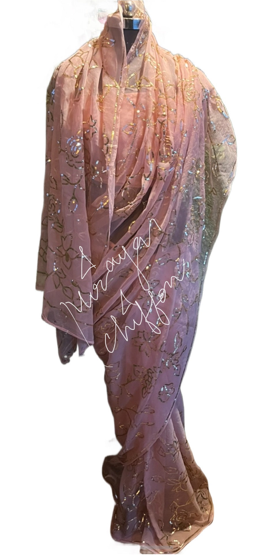 Wooden Rose Sequins Jaal Miraya Chiffon Sarees