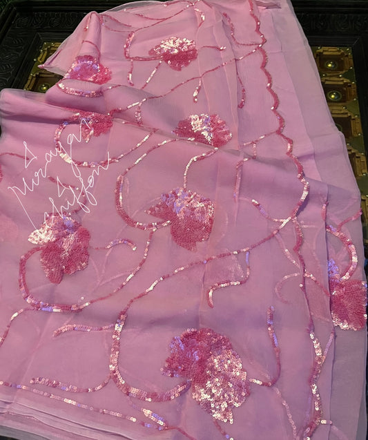 Pink Sequins Jaal Miraya Chiffon Sarees