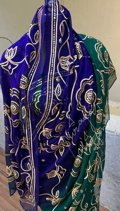 Blue Shaded Sikhiya Gottapati Jaal Miraya Chiffon Sarees