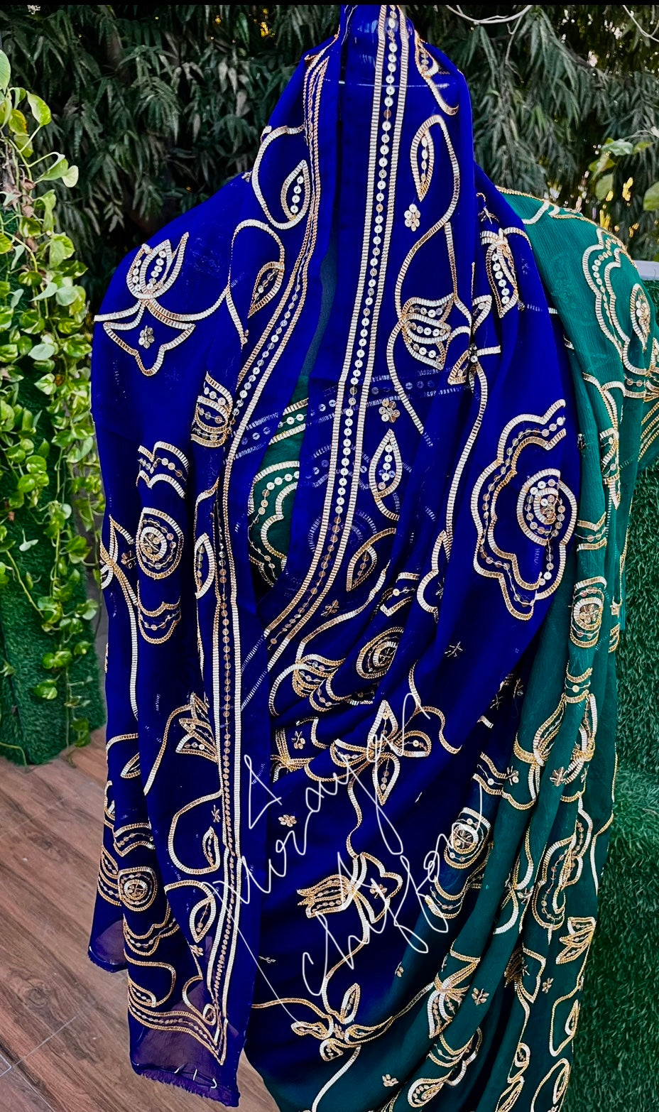 Blue Shaded Sikhiya Gottapati Jaal Miraya Chiffon Sarees