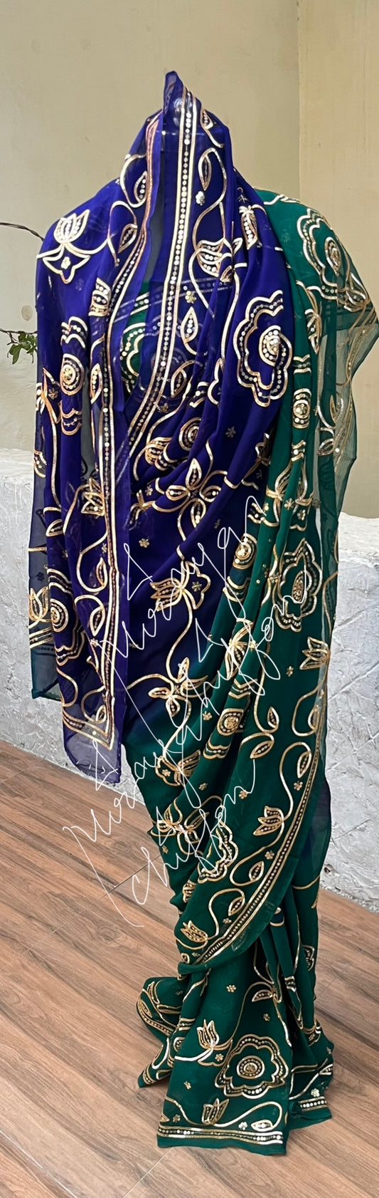 Blue Shaded Sikhiya Gottapati Jaal Miraya Chiffon Sarees