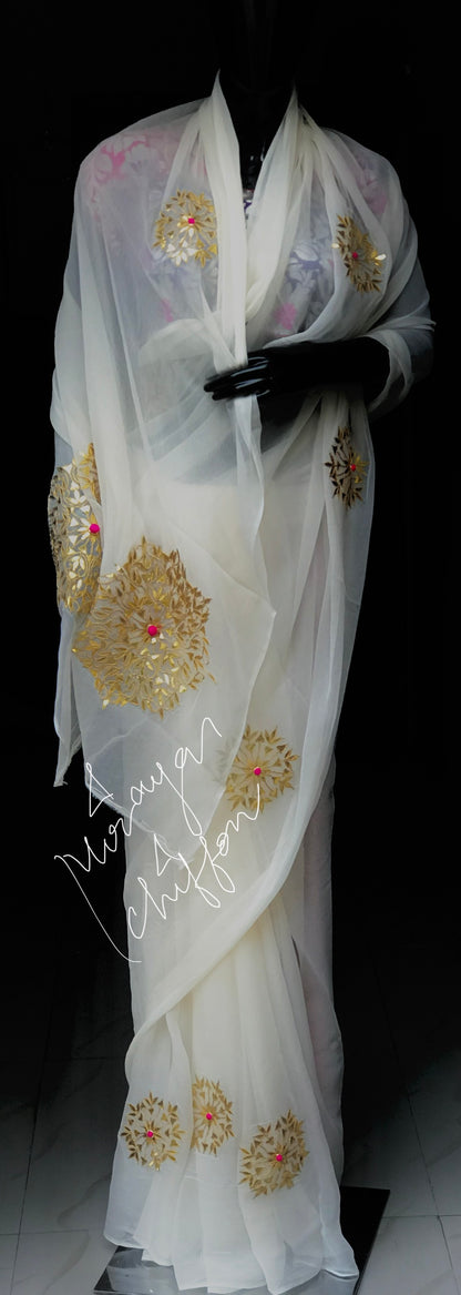 Cream Gottapati Motifs Miraya Chiffon Sarees