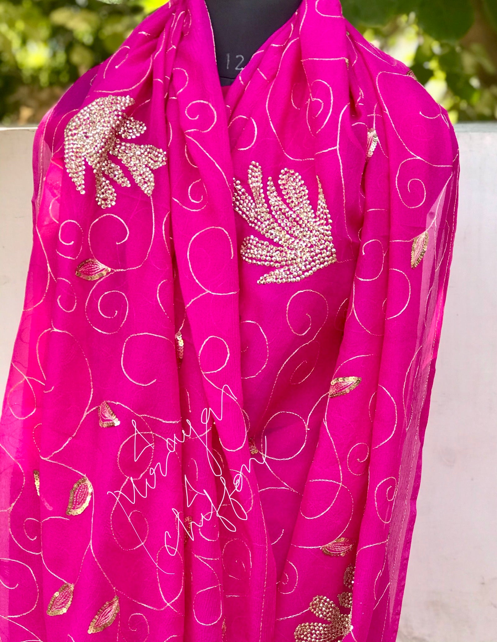 Fuschia Pink Color Jaal Miraya Chiffon Sarees