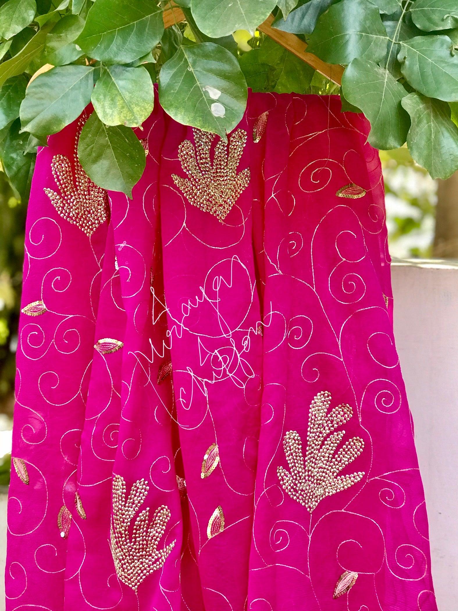 Fuschia Pink Color Jaal Miraya Chiffon Sarees