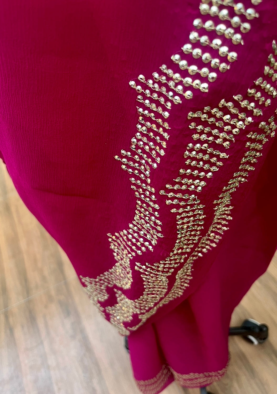 Magenta Sequins Border Miraya Chiffon Sarees