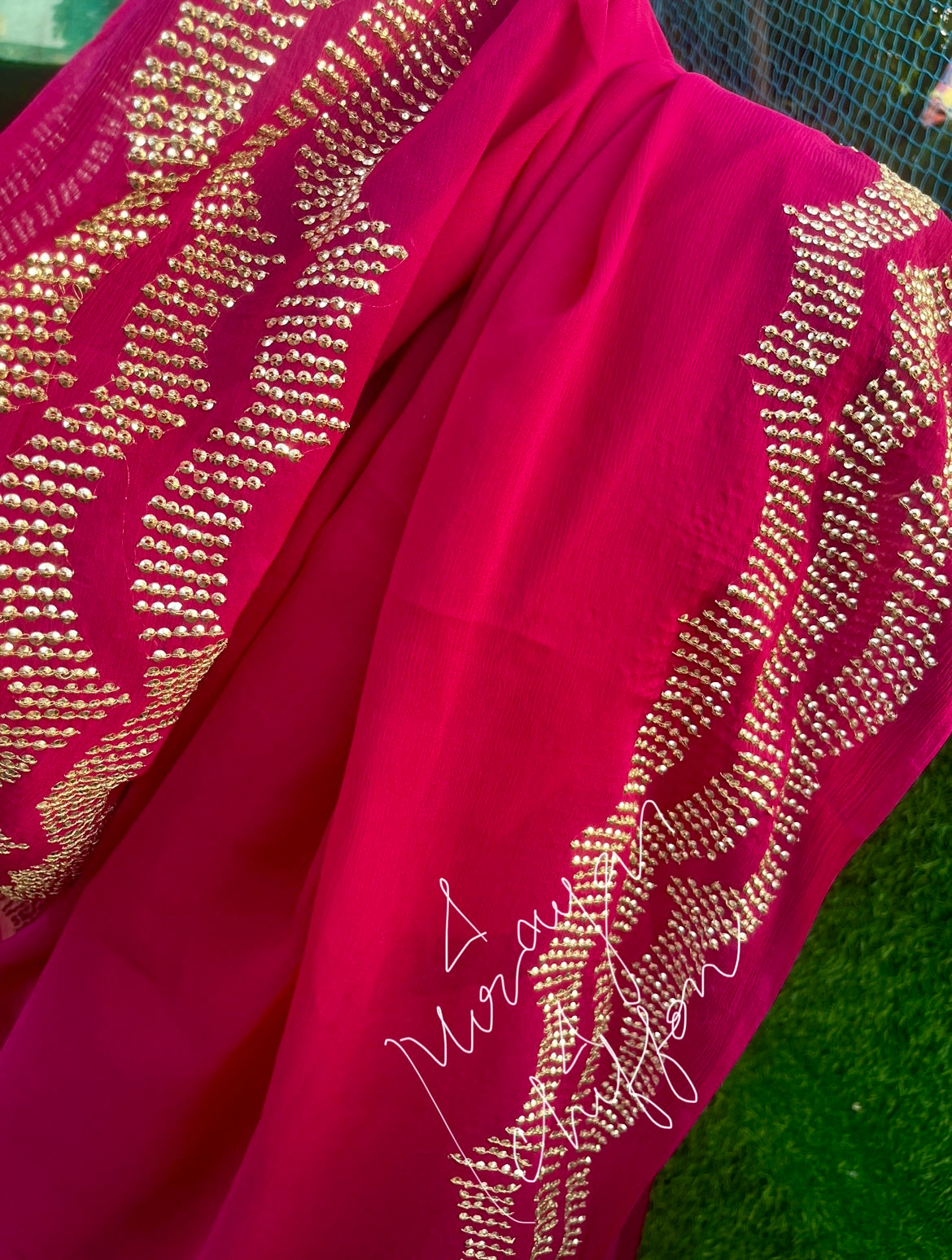 Magenta Sequins Border Miraya Chiffon Sarees