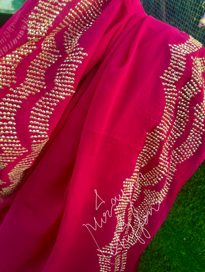 Magenta Sequins Border Miraya Chiffon Sarees