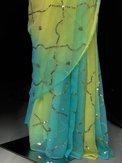 Yellow Shaded Sequins Jaal Miraya Chiffon Sarees