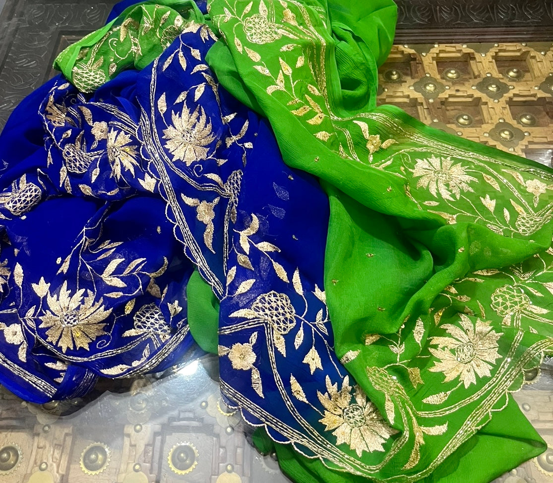 Blue Aari Zardogi Border Miraya Chiffon Sarees